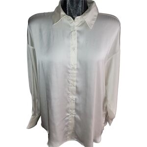 Only Women's Cream Button-Front Satin Blouse Size M
